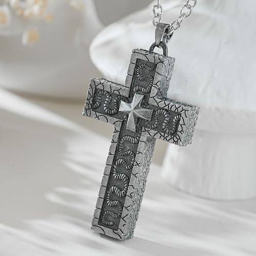 3D Printed Cross Necklace with Dark Box Ten Character Pendant, Cross Pendant Necklace,Vintage Handmade Men's and Women's Pendant Jewellery, Fashion Unisex Gift Ideasn3