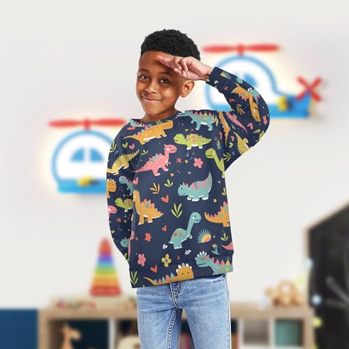 JUNZAN Cute Funny Kids Colorful Dinosaurs Kids Boys Hooded Sweatshirt Crewneck Boys Sweat Shirt Party 4T4
