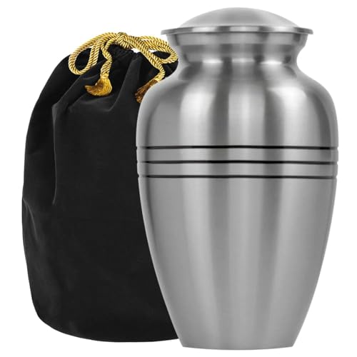 Image of Trupoint Memorials Cremation Urns for Human Ashes, Funeral Memorial Urn for Male and Female, Decorative Burial Metal Urn Collection for Adult Men & Women - Silver, Adult (200 LB)