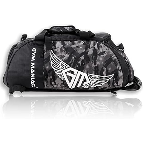 Gym Maniac Gym Bag with Shoe Compartment for Men and Women,Versatile Design Doubles as a Duffle, Backpack, Overnight and Crossbody,Workout Gear and Sports Accessories,Football, CAMO Gray, OneSize Cover