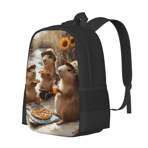 Image of Cute Capybara Print Backpack For Men Women Lightweight Daypack For Daily Commutes Business Travel Hiking