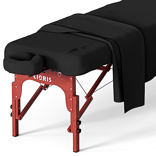 CLORIS Universal 3-Piece Massage Table Sheet Set Premium Soft Microfiber Includes Massage Table Cover, Fitted Sheet and Face Rest Cover - Black