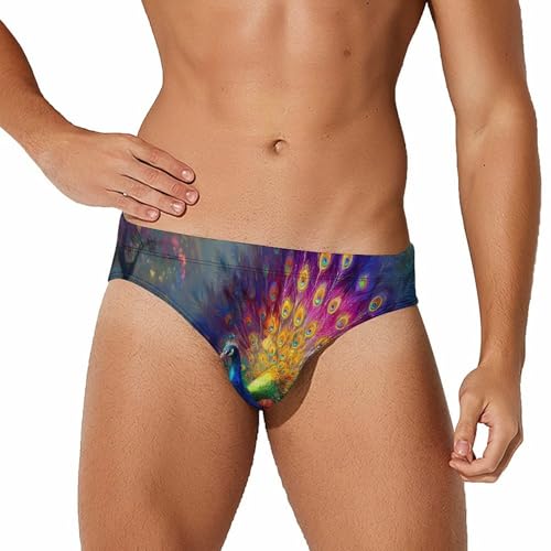 Majestic Peacock Men's Swim Briefs Low Waist Bikini Swimsuit Underwear Beach Swimwear