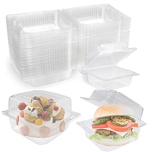 jnnzzggu 100 Pcs clear Plastic Square Hinged Food container,Disposable