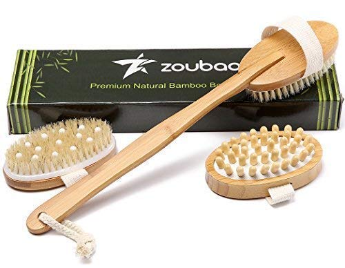 Premium Bamboo Long Handle Body Brush with Natural Boar Bristle Set Best for Wet Or Dry Skin Brushing Exfoliating Skin - Stimulating Lymphatic System Flow Increase Blood Circulation -Reduce Cellulite
