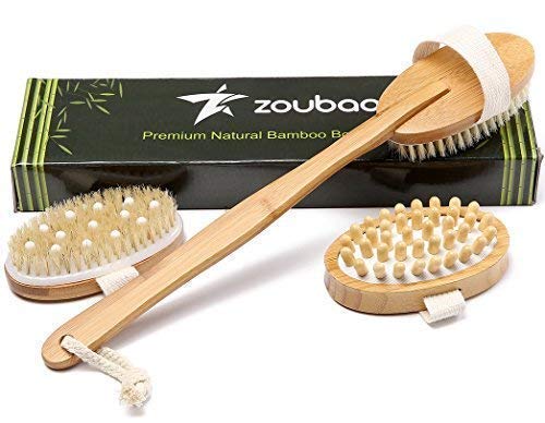 tension brush - Premium Bamboo Long Handle Body Brush with Natural Boar Bristle Set Best for Wet Or Dry Skin Brushing Exfoliating Skin - Stimulating Lymphatic System Flow Increase Blood Circulation -Reduce Cellulite