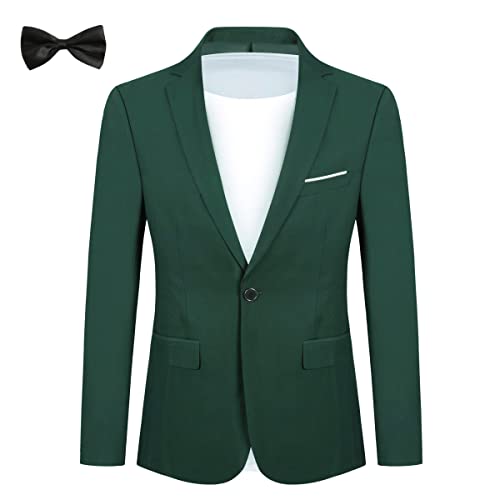 YFFUSHI Traje clásico de hombre con corbata de moño, blazer de ajuste delgado con un botón, chaqueta de traje ligera para negocios, bodas, chaqueta de vestir, verde oscuro, XXL
