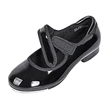 Linodes Upgraded Unisex-Child Easy Strap Tap Shoe with Anti-Slip Sole Patch for Girls and Boys Maryjane Dance Flat-Black Patent-12.5M-Little Kid
