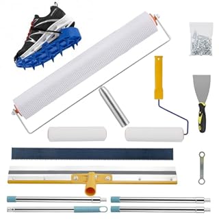 Self-Levelling Cement Tool Kit,Epoxy Floor Paint Tools,Spike Roller for Self Leveling,Extension Pole,Self-Leveling Rake,Spiked Shoes,Stainless Steel Scraper,Floor Leveling Tools