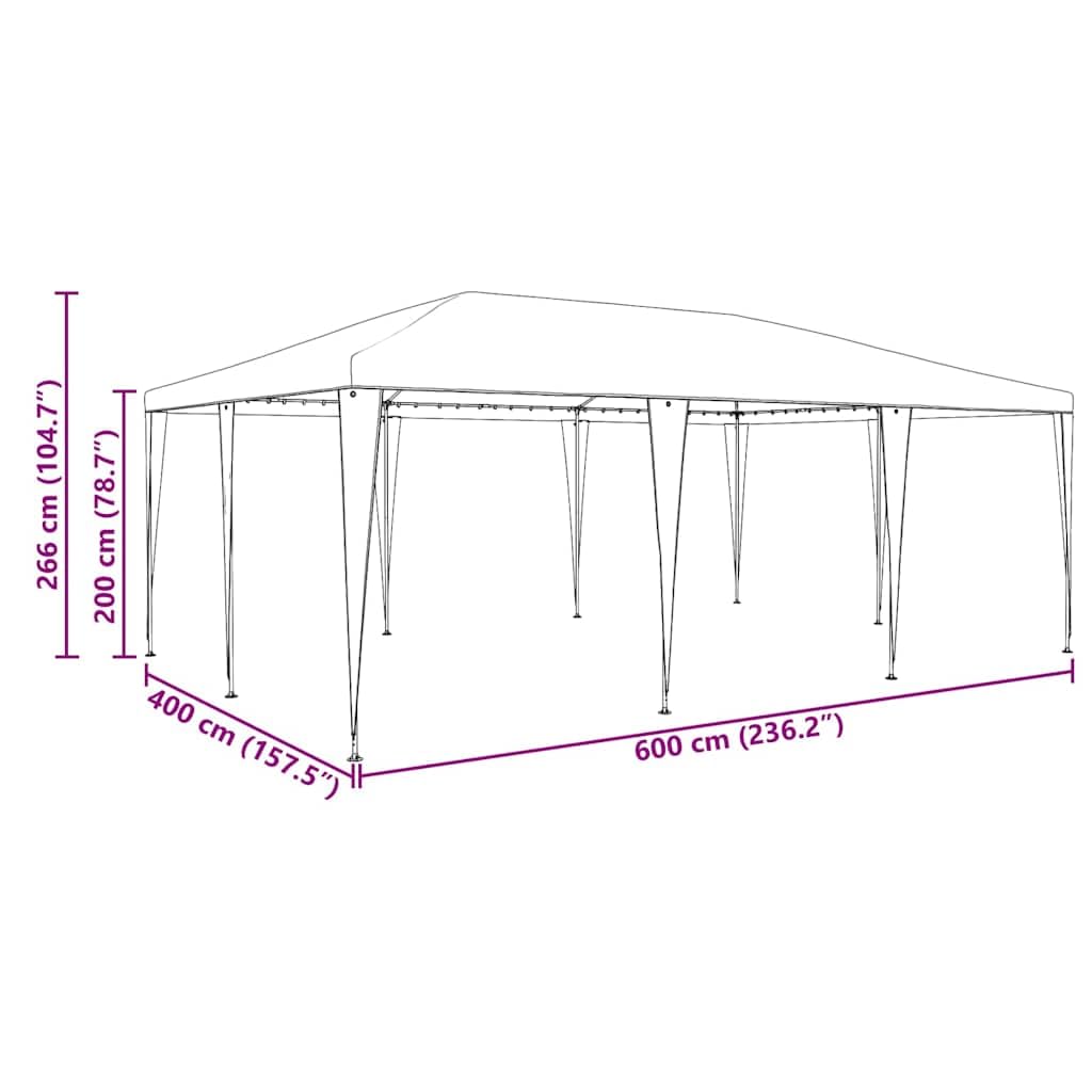 Tenda per feste, verde, in polietilene e acciaio, 600 x 400 x 266 cm, gazebo pieghevole e gazebo da giardino per matrimoni, barbecue, terrazza, protezione solare e pioggia per esterni