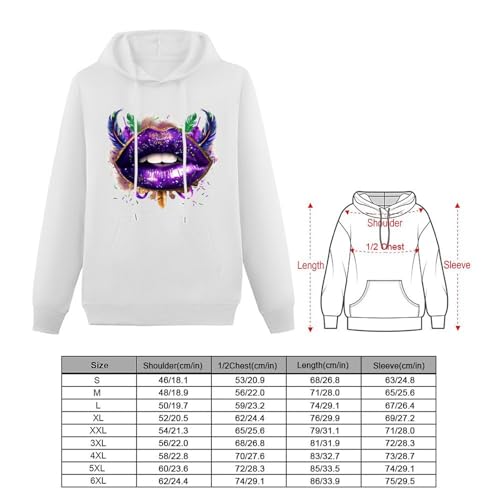 Mardi-Gras Glitter Lips Unisex Casual Hoodies Long Sleeve Lightweight Pullover Tops Loose Sweatshirt with Pocket2
