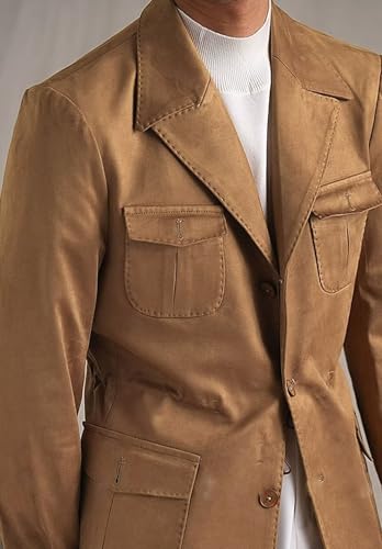 Men's 3 Buttons Suede Blazer Classic Italian Casual Faux Leather Jacket with Pockets3