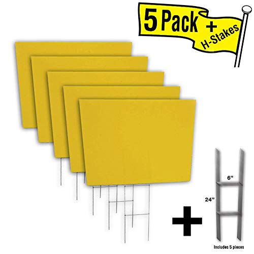 Box of 5 Quantity Blank Yellow Yard Signs 18x24 with H-stakes for Garage