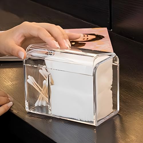 Image of Sooyee Qtip Holder Dispenser for Cotton Ball Swab, Cotton Round Pads, Floss,3 Compartment Plastic Apothecary Jars,Bathroom Organization and Storage,Vanity Organizers and Storage,Clear