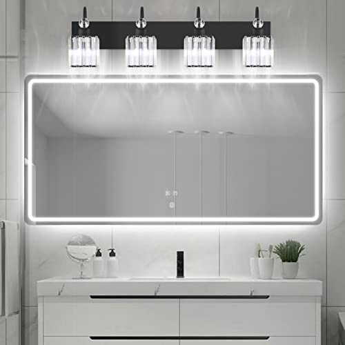 Image of Ralbay Matte Black Crystal Vanity Light 4 Light Modern Crystal Bathroom Lighting Fixtures Over Mirror, Crystal Black Bathroom Vanity Light