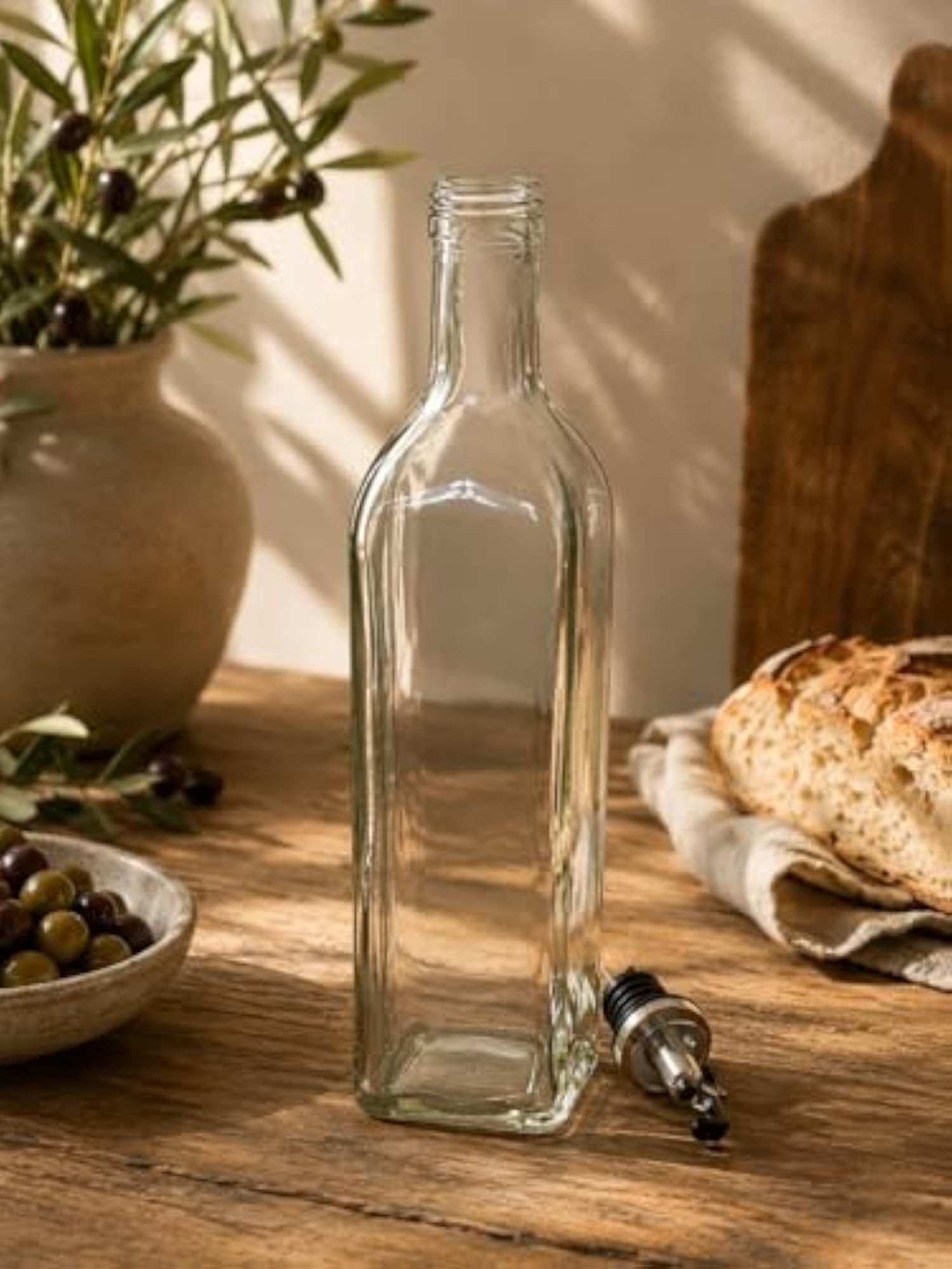 Textured Glass Olive Oil Bottle with Lid, Elegant Ribbed Design