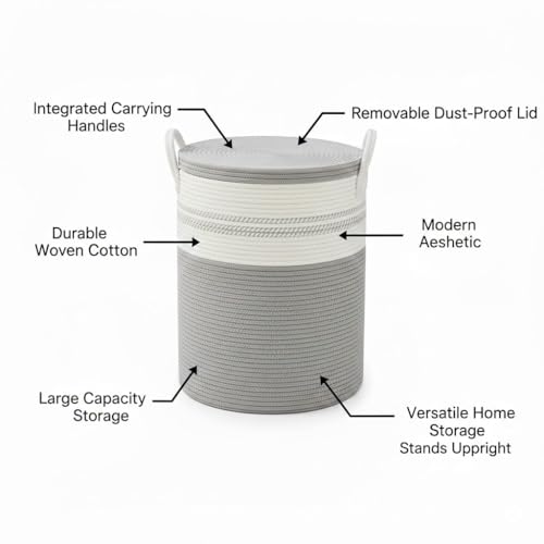 Image of lid Laundry Basket for Clothes, Toy Storage Basket, Storage Basket for Living room, Multi-Purpose, Extra Large Laundry Basket, Dirty Cloth Baskets, 15x20 in inch (LXH) (BG1)