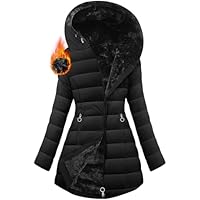 Yuson Girl Womens Parka Winter Coats Water Repellent Jacket Fleece Lined Long Jacket Ladies Zipper Hooded Quilted Outwear Coat Windproof Padded Thermal Overcoat with Pockets(Black, M)