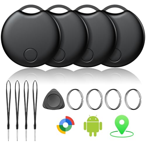 Air Tracker Tags-4 Pack for Android, Bluetooth Tracker Works with Google’s Find Hub | Android Only | Replaceable Battery | Water- Resistance | Item Finder for Luggage, Wallet, Key,Suitcases