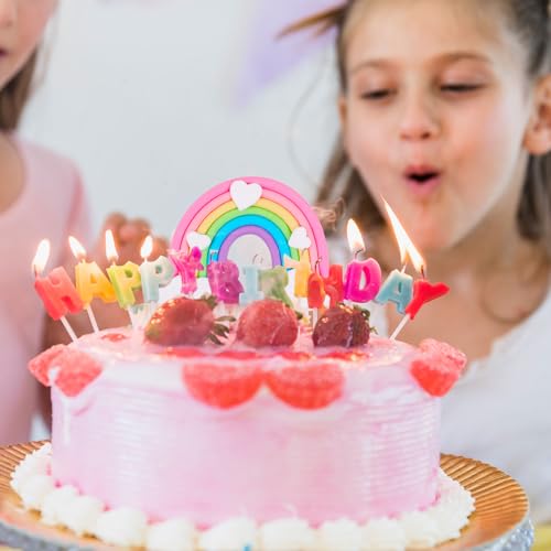 Mozeat Lens 573649_1_R3KCSX6L Rainbow Cake Topper, Cute Colorful Cloud And Heart Rainbow Cake Decoration Natural Sky Theme Party Decorations Soft Pottery Cake Decoration Supplies thumb #3