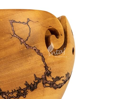 Image of INTAJ Wooden Yarn Bowl for Knitting and Crochet, 7 Inch No-Snag Holder