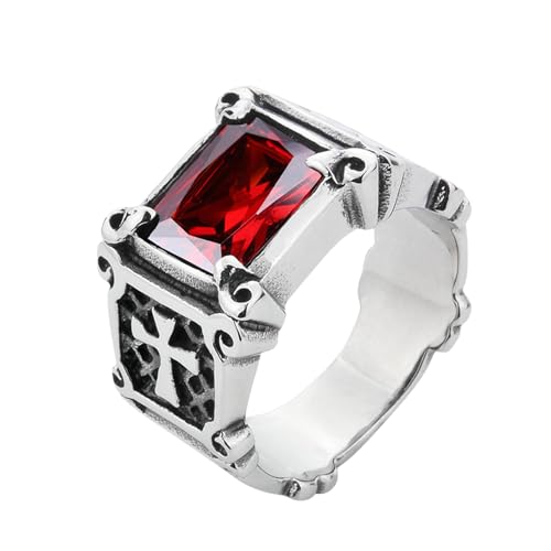 Sumpgle Anillo de hombre inspirado en plata tailandesa vintage de acero de titanio con incrustaciones de circón Joyería de estilo retro