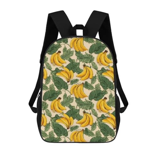 Bananas Green Leaves Classic 17 Inch Backpack Travel Daypack Casual Shoulder Bag with Adjustable Strap for Men Women