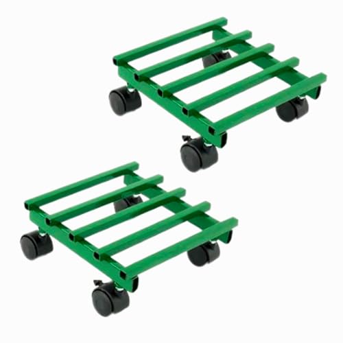 Image of Square Rolling Plant Stand, Heavy Duty Metal Planter Holder with Wheels, Rust-Proof Indoor Outdoor Plant Stand for Balcony Garden Home, Mobile Pot Caddy (Green, Pack of 2)