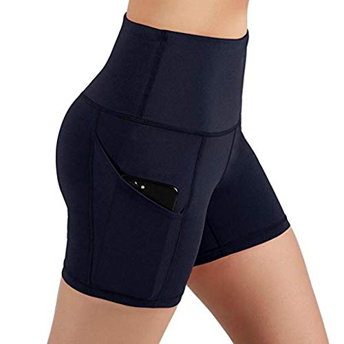 Linkay Women's Yoga Pants Tummy Control,High Waist Pocket Short Abdomen Training Workout Running Sports Trousers Leggings (Navy, M)