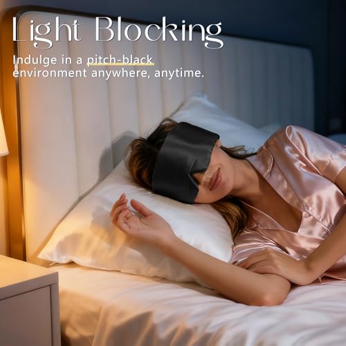 Image of ZIMASILK 100% 22 Momme Mulberry Silk Sleep Mask - Full Silk Filled, Ultra-Soft & Breathable, Face-Hugging Blackout Eye Cover for Sleeping (Black)