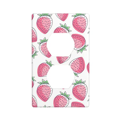 Image of Cute Strawberry Pink Duplex Receptacle Outlet Cover Decorative Wall Plate Standard Size 1 Gang 4.5 X 2.76 Inch For Bedroom Kitchen Light Switch Cover