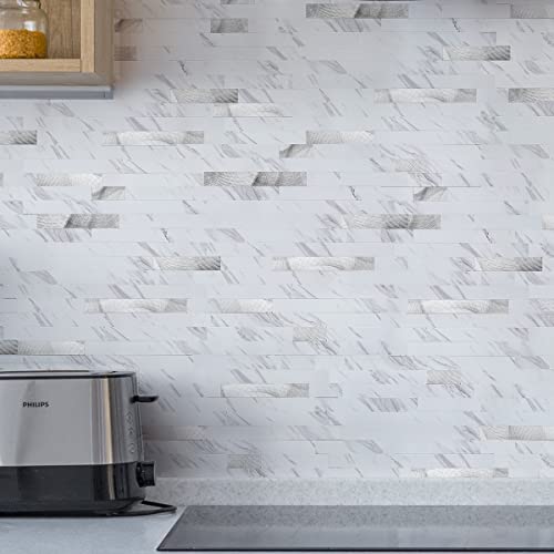Image of Art3d Faux Stone Peel & Stick Backsplash Tile, 10 pcs, Plain White Marble