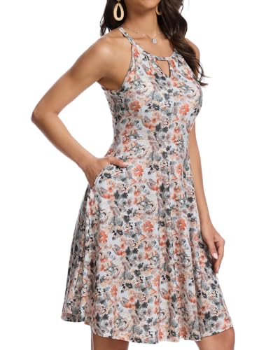 Image of JOYSHAPER Built in Bra Summer Dress Casual Beach Sundress Flowy Halter Dress with Pockets