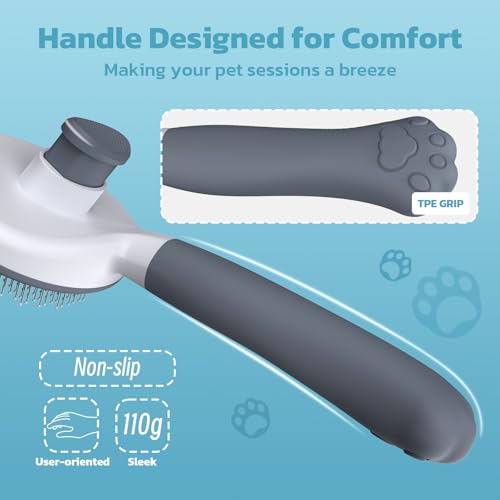 Zivacate Katzenbürste Hundebürste [Ergonomischer Griff & Ein-Klick-Reinigung & Patented Design] Selbstreinigende Bürste Für kurz- & langhaarige Hunde/Katzen/Kaninchen, Unterwollbürste(dunkelgrau)