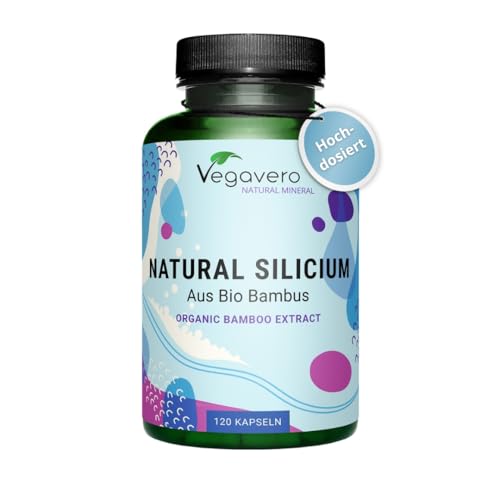 Bio Silizium Kapseln | Premium: aus 100% Bambusextrakt (10:1) | hochdosiert | Laborgeprüft | Vegan - Ohne Zusatzstoffe | Deutsche Produktion von Vegavero | 120 Stück