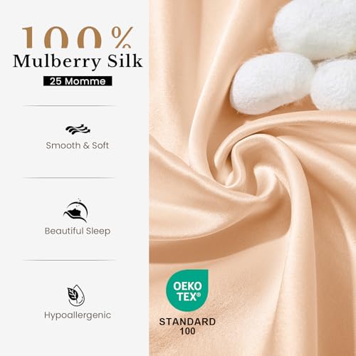 Image of THXSILK 100% Mulberry Silk Pillowcase for Hair and Skin Health, 25 Momme Soft and Smooth Pillowcase with Hidden Zipper, Gift Box, Premium Grade 6A+ Silk, 1pc (Standard 20 inchx26 inch, Beige)