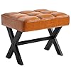 Ibuyke small 12 h footrest stool square pu foot stool with metal x leg multi use as small side table step stool for living room bedroom entryway office light brown wbd012j  urban country home decor