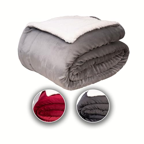 Coperta in soffice pile 150 x 200 cm certificata Oeko-TEX calda coperta per divano Sherpa spessa per grigio