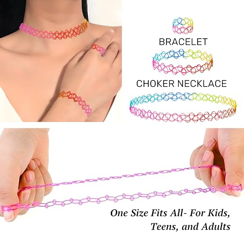 BodyJ4You 30PC Tattoo Choker Necklace Bracelet Ring - 90s Necklace 2000s Y2K Fashion Vintage - Stretchy Elastic Neck Lace Women's - Gothic Black Multicolor Rainbow - Simple Classic Fashion Trend2