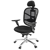 WAFTING Bürostuhl Ergonomischer Schreibtischstuhl mit Verstellbarer 3D Kopfstütze, 2D Hoher Rückenlehne, Lordosenstütze und Armlehnen, Breites Sitzkissen, 150kg Belastbarkeit, Erwachsene(Schwarz)