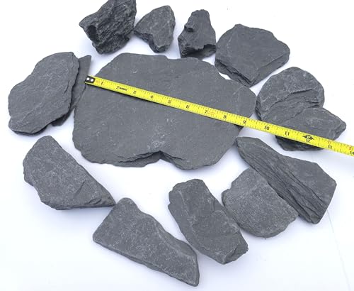Natural Slate Assorment - One 9 to10 inch and a Mix of 3-5 Inch Stones - USA Sourced and Packaged - Create Caves, Basking Platforms, etc for Aquariums, Terrariums, Paludariums and Reptiles (10lbs)
