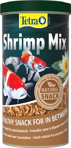 Tetra Pond Shrimp Mix, Snack Alimentare Naturale con Gamberetti e Gammarus per Tutti i Pesci di Stagno, 105 g/1 Litro