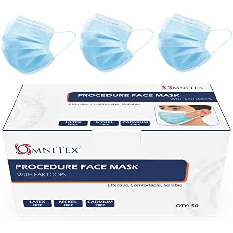 Omnitex 50 Pack 3ply Surgical Face Masks Cover