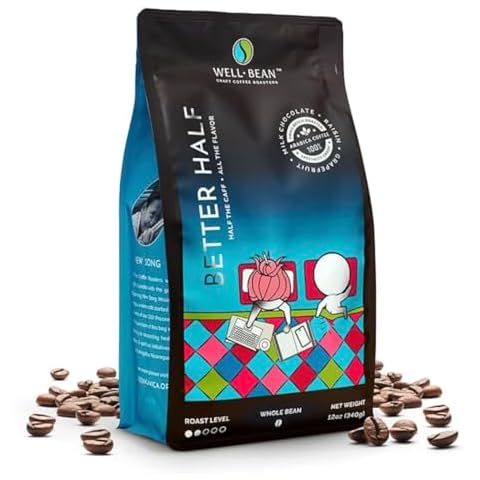 Well-Bean Coffee - Better Half Whole Bean Coffee, HALF CAFF Coffee Blend, Light Roast, Swiss-Water-Processed, 2 lb Bag (32 oz, pack of 1, Better Half) Cover