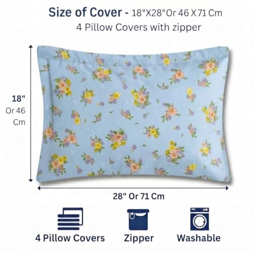 Image of HOUSE FOX Zipper Cotton Pillow Covers /Cases /Protectors (NOT Pillow) Set of 2 Pair Or 4 Pcs,Size -18x28inch with Zip /Chain (Light Blue, Standard)