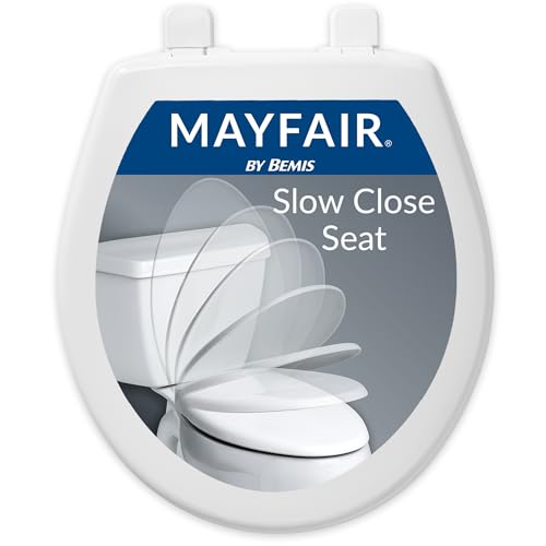 Mayfair Caswell Modern Slow Close Toilet Seat, Durable Plastic Seat, Made in USA, Round, White