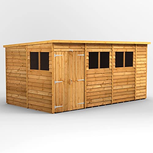 Powersheds Pultdach Gartenhaus mit Doppeltür, überlappend, Tür & Fenster anpassbar, aus extra dickem Qualitätsholz & gehärtetem Glas