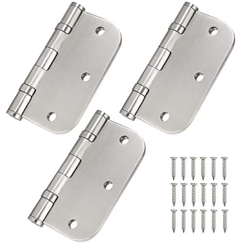 Stainless Steel Door Hinges, 3.5''X 3.5'' Ball Bearing Hinges, Commercial Grade Heavy Duty with 5/8 Inch Radius Corners, 3 Pack (Silver)