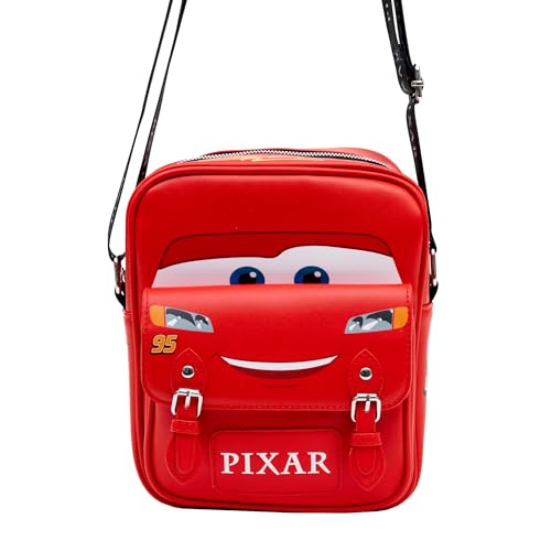 Disney Vegan Leather Crossbody Bag with Front Pocket, Cars Lightning McQueen Car Body Paint Scheme Red, 7.5" x 9"4