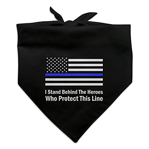 GRAPHICS & MORE I Stand Behind The Heroes Who Protect This Line Thin Blue American Flag Dog Pet Bandana - Black